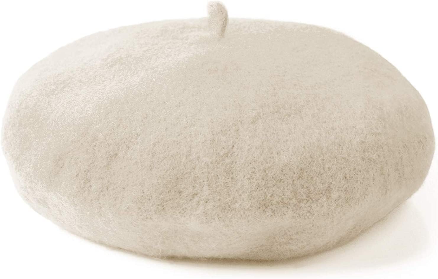 Women's Classic French Style Wool Beret Hat - Solid Color Lightweight Winter Casual Warm Hat (Off-White)
