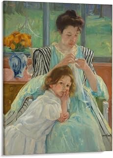 Young Mother Sewing by Mary Cassatt Painting Art Poster Painting On Canvas Wall Art Poster Scroll Picture Frame Print Living Room Walls Decor Home 16x20inch(40x50cm)