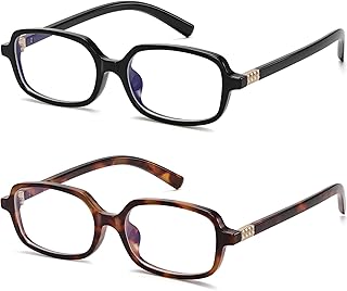 LIKSMU Blue Light Blocking Glasses for Woman Men Blue light Blocker Eyewear Trendy Rectangle Small Eyeglasses, 2pack