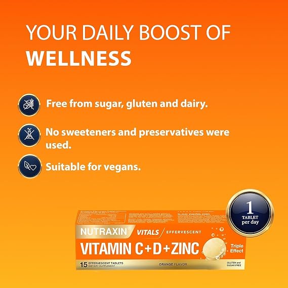 Nutraxin Vitamin C-D-Zinc 15 Efervesan Tablet Takviye Edici Gıda
