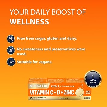 Nutraxin Vitamin C-D-Zinc 15 Efervesan Tablet Takviye Edici Gıda