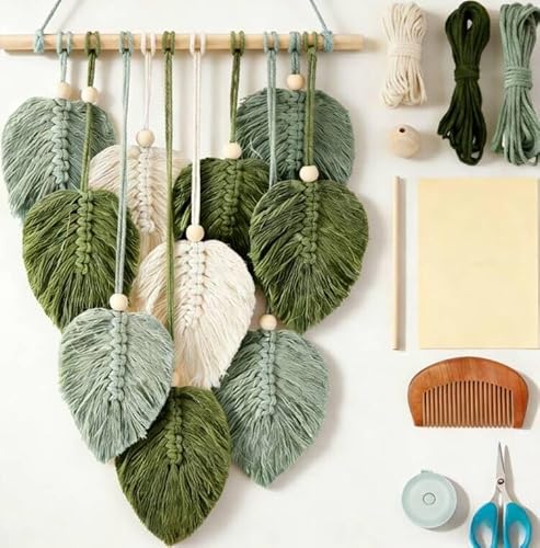 FREEBLOSS Makramee Wandbehang kit Makramee Feder Wandbehang Macrame Set Anfänger mit Anleitung Wanddeko Boho für Erwachsene Geburtstagsgeschenk