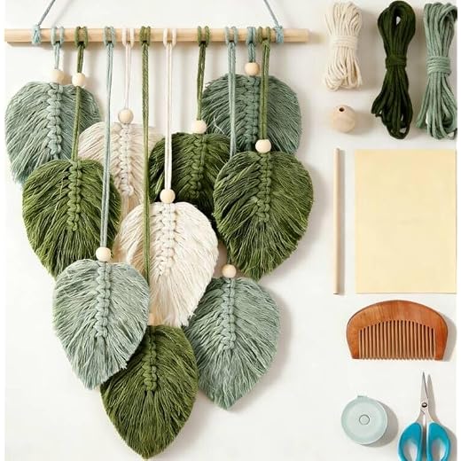 FREEBLOSS Makramee Wandbehang kit Makramee Feder Wandbehang Macrame Set Anfänger mit Anleitung Wanddeko Boho für Erwachsene Geburtstagsgeschenk