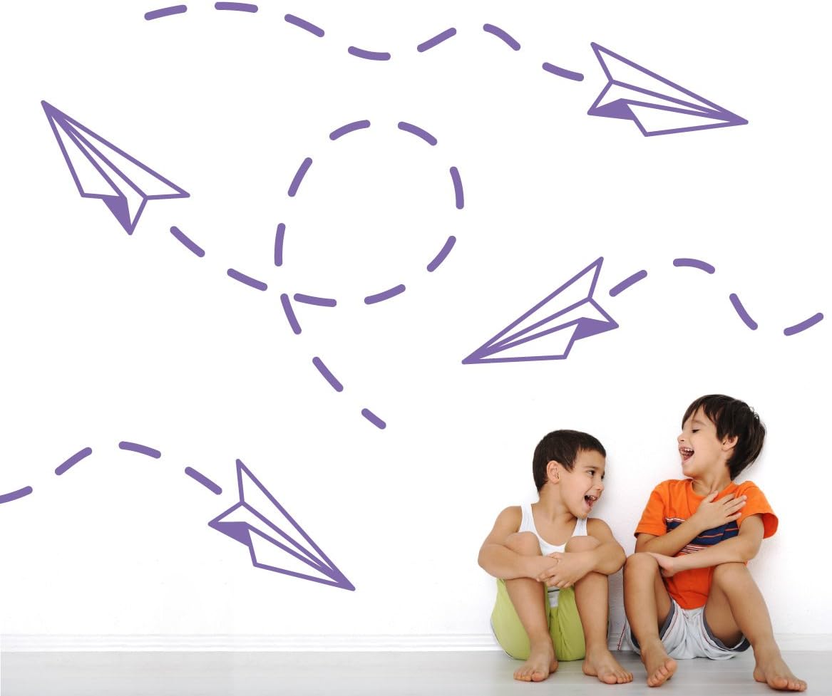 The Decal Guru DIY Kids Modern Wall Art Paper Airplane Decals Removable Vinyl Home Decor Nursery Stickers [Set of 4] (White, 19x21 inches)