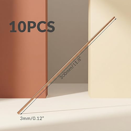 Miniatura 2 de Therwen 10 barras redondas de cobre puro de 11.8 pulgadas de longitud de metal sólido de cobre sólido, barra de torno para manualidades (0.12
