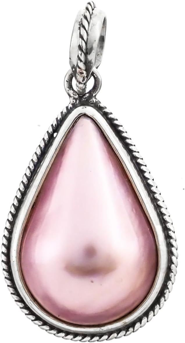 FifiRose Teardrop Pink Mabe Ocean Cultured Pearl 925 Sterling Silver Pendant, 1 1/4"