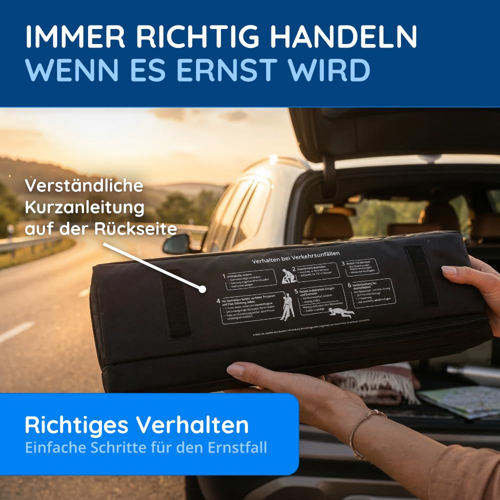 Trousse de premiers secours pour voiture avec triangle de signalisation et gilet de signalisation conforme à la norme DIN 13164:2022 | Valable pour 2025 | Boîte de premiers secours pour voiture