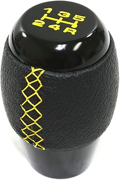 JDM Si Sport Style Black Leather 5 Speed Manual Shift Shifter Gear Knob W/Color Stitching - Yellow