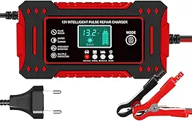 Carregador de Bateria Inteligente 12V, Display Digital, Bivolt, para Carro, Moto e Caminhão, com Proteção Contra Superaquecimento