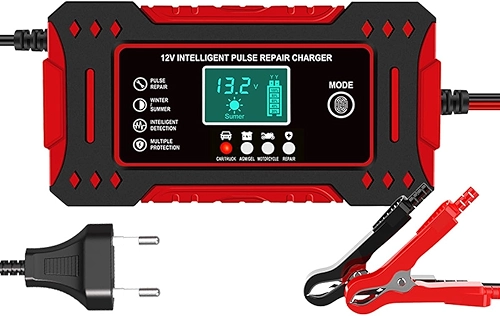 Carregador de Bateria Inteligente 12V, Display Digital, Bivolt, para Carro, Moto e Caminhão, com Proteção Contra Superaquecimento