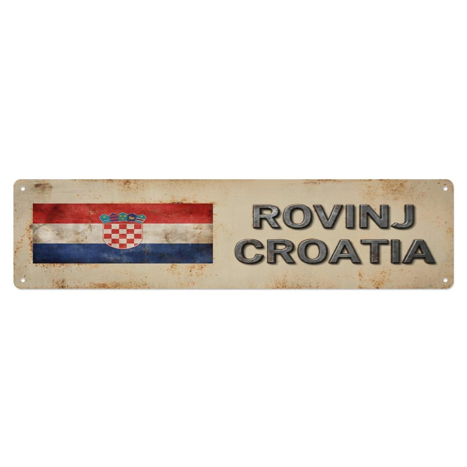 Metal Tin Sign Vintage Rovinj Croatia Flag Decor Rustic Travel