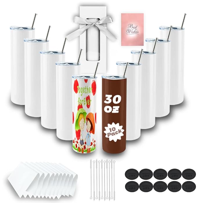 Buy Sublimation Tumblers bulk 30 oz Skinny, 10 Pack Stainless Steel Double Wall Insulated