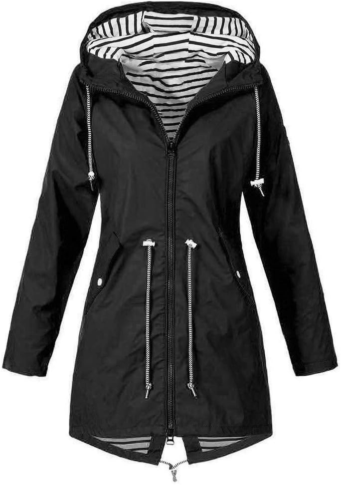 TIMEMEAN Light Hooded Raincoat Women Rain Mac Women Ladies Waterproof Jacket Lightweight Comfortable Black Size 12