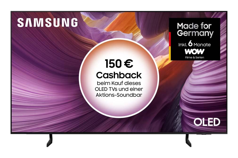 Samsung OLED 4K S85F 55 Zoll (138 cm) UHD Fernseher, NQ4 AI Gen2 Prozessor,4K Upscaling, OLED HDR, Farben Pantone validiert, Dolby Atmos, Gaming-Hub, Knox Security, Samsung Vision AI Smart TV