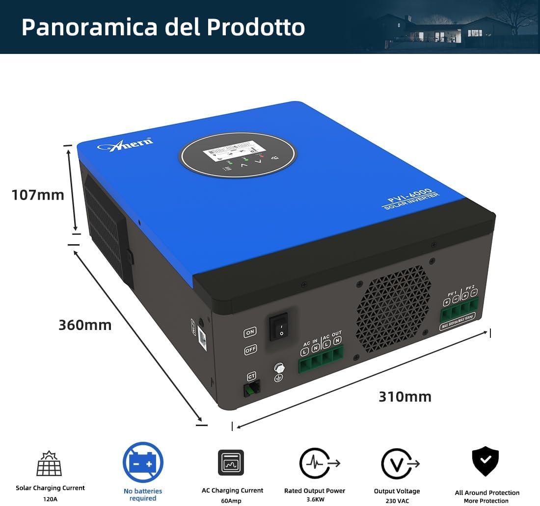 Anern 10kW Hybrid Solar Inverter dimensions and specifications
