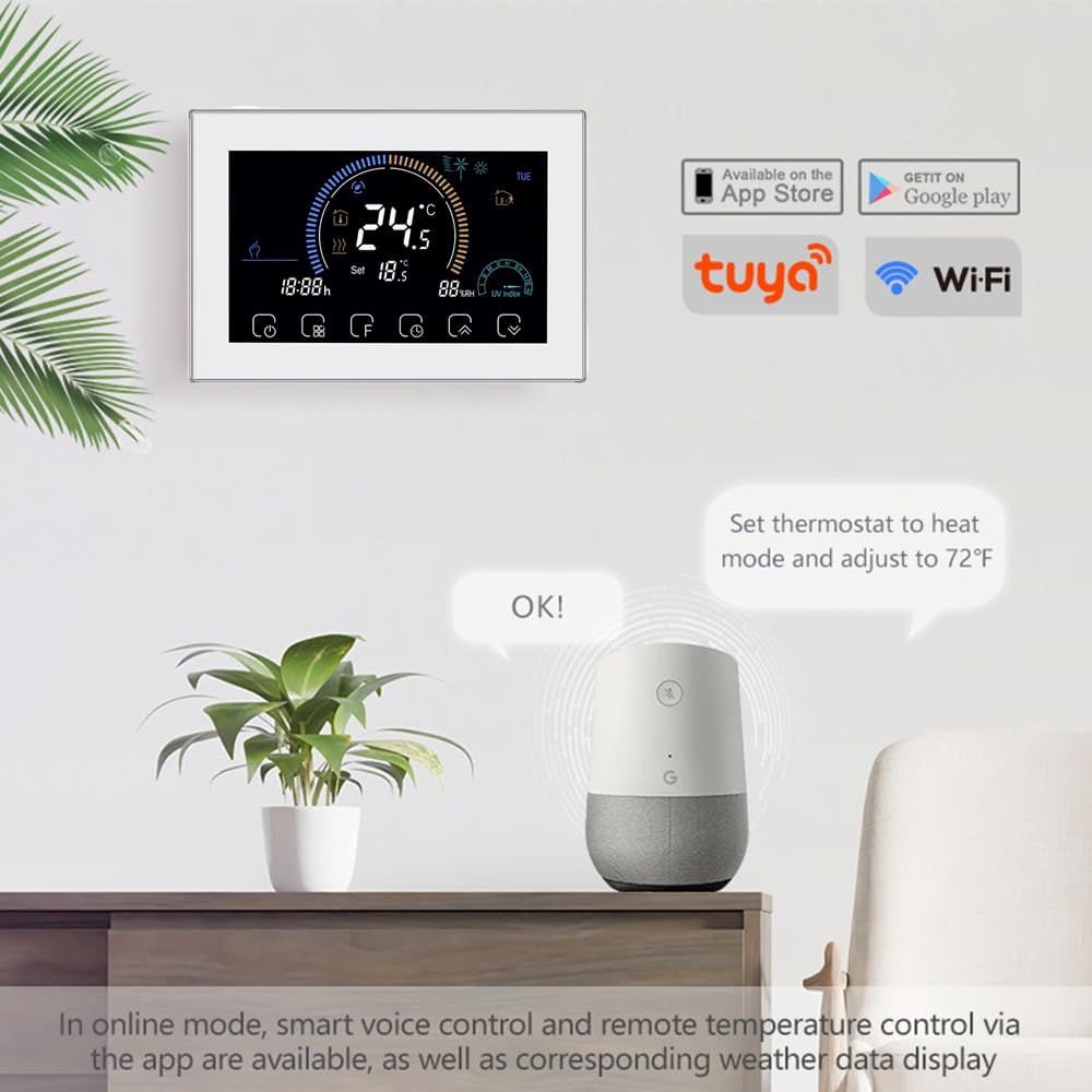 Wi-Fi Termostato - Serie 8000 Termostato Digitales programables Apto para calefacción por Caldera - Control Remoto Desde Teléfono Móvil Compatible con Alexa,Google Home,IFTTT