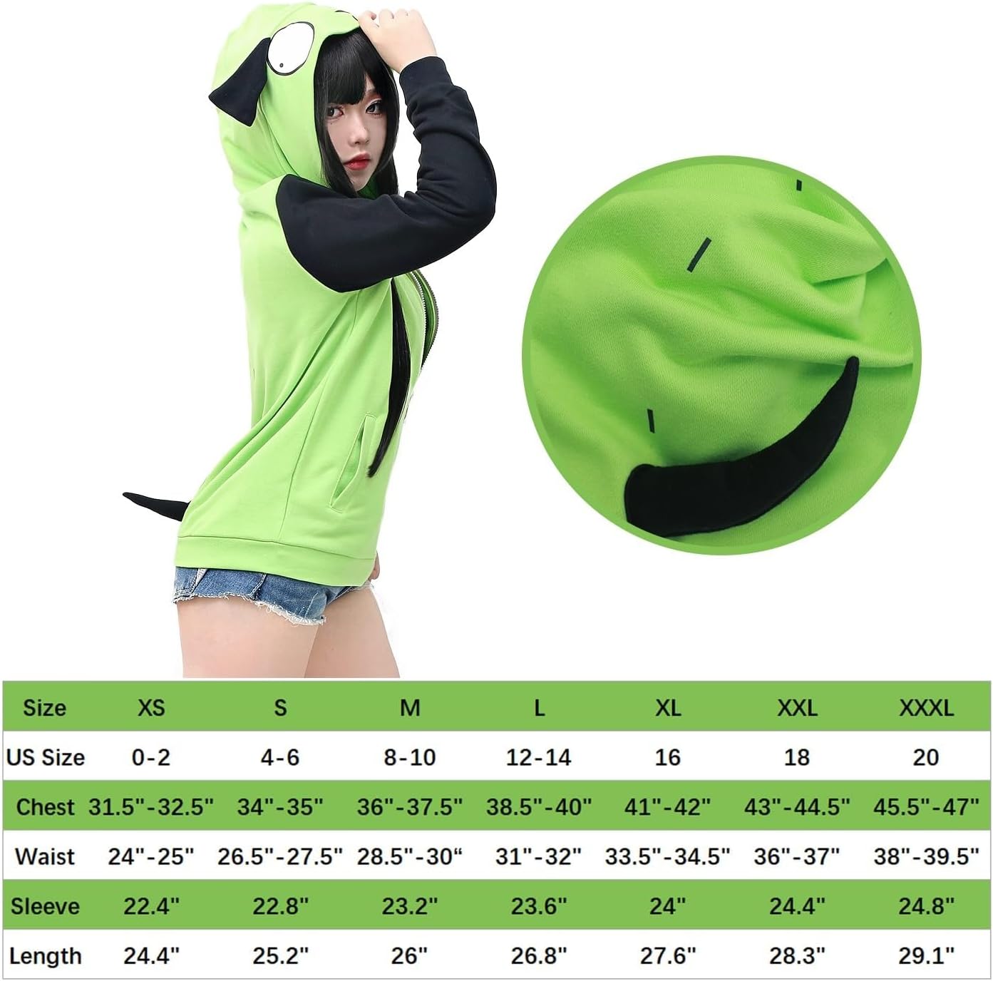 C-ZOFEK Cosplay Hoodie Jacket Mens Womens Green Coat with Ears for Christmas Costume - Image 5