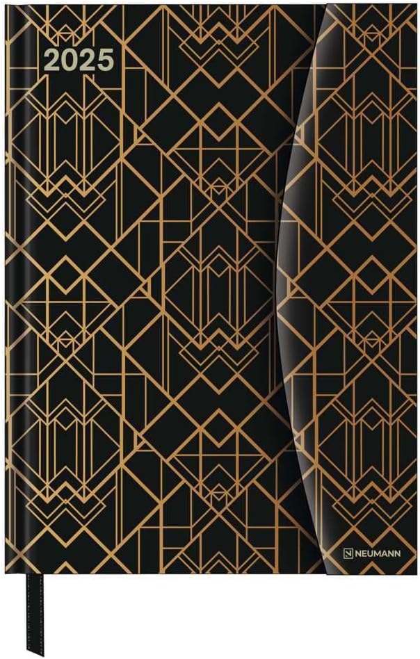 N NEUMANNVERLAGE - Art Deco 2025 Diary 16 x 22 cm Pocket Calendar with Magnetic Closure and Ribbon Bookmark, Pocket for Business Card, Annual and ... International Calendar: Magneto Diary