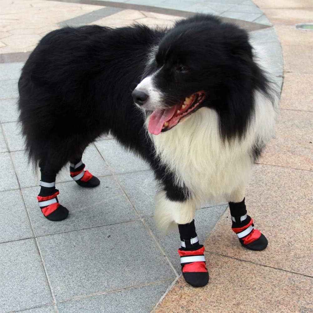 TFENG Protective Dog Boots Paw Protector Waterproof with Anti Slip Sole Skid Proof Red Medium