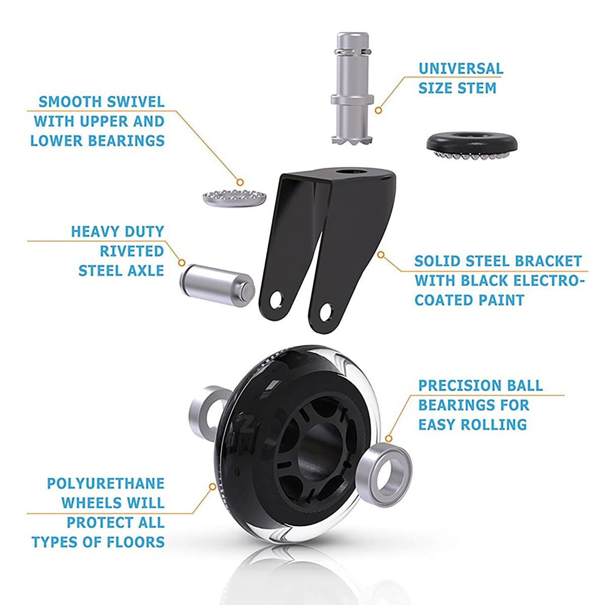 LINKTOR Office Chair Castors Wheel Replacement 22 Mm Universal Stem Size Set Of 5