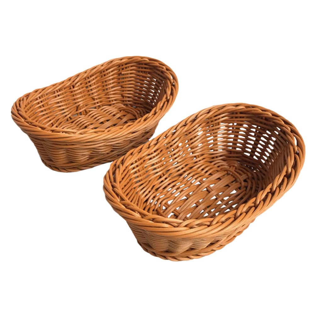 Luxshiny 2pcs Imitation Rattan Plastic Baskets for Kitchen Storage Versatile Woven Food Serving Trays for Fruits Vegetables Snacks Stylish Home Decor and Organization