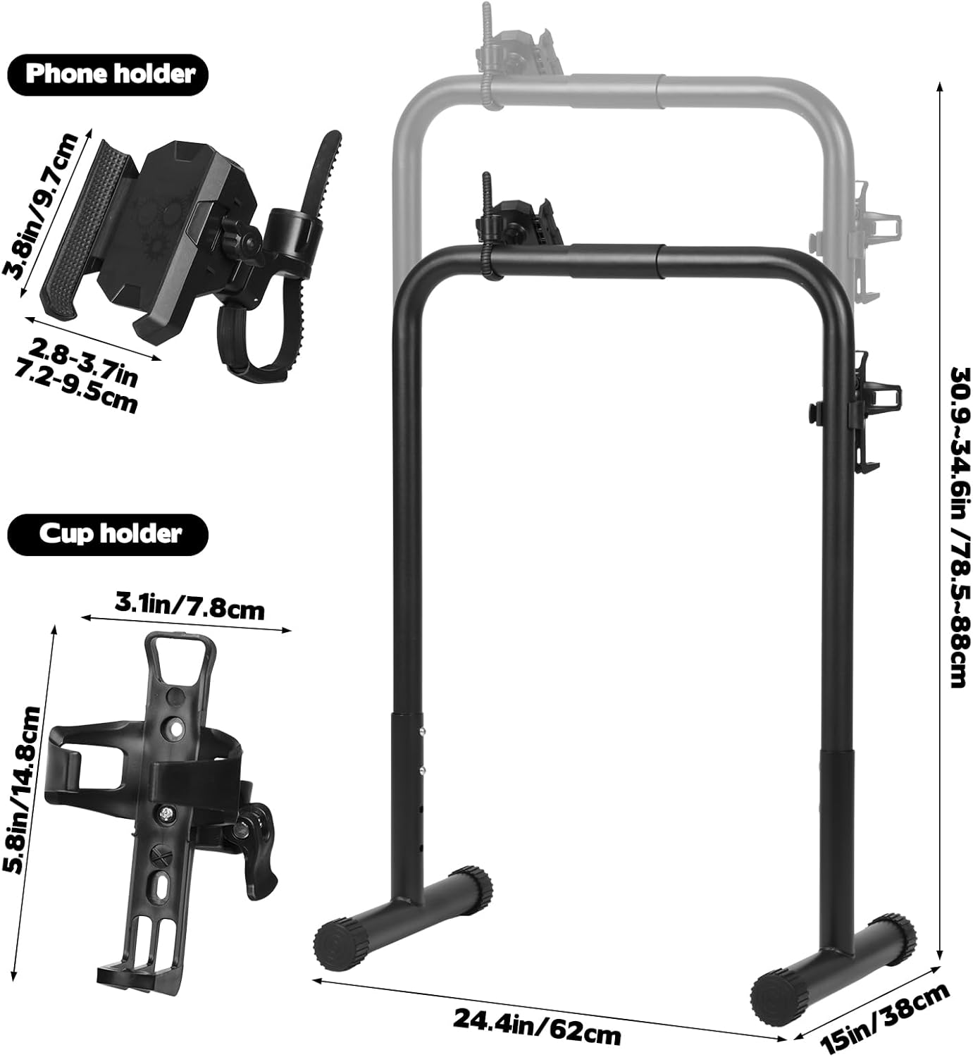 Walking Pad Handle Bar Attachment, Adjustable Treadmill Handrail Stand with Non-Slip Rubber Feet, Easy Assembly Safety Support for Under Desk Walking Pad, Home Office & Gym Use