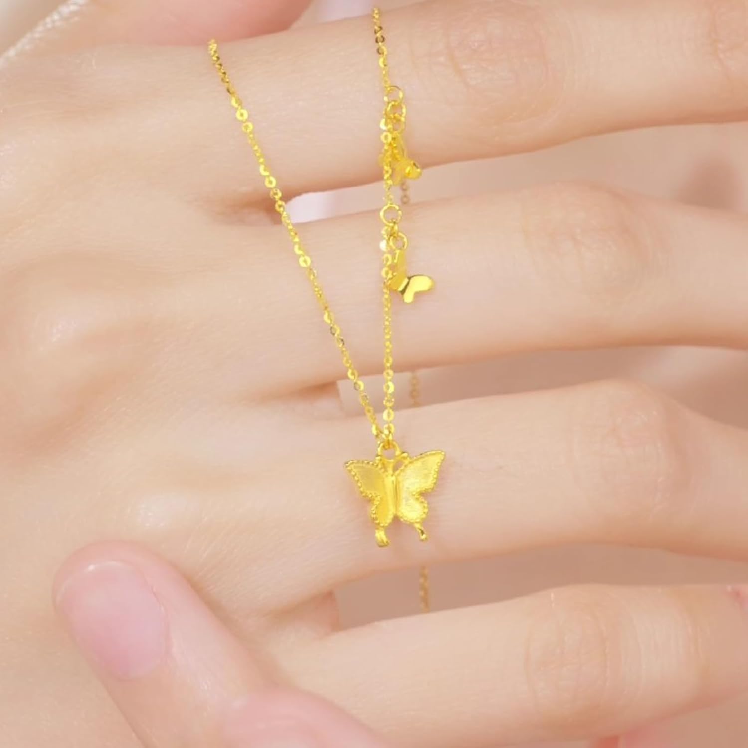 18K Gold Butterfly Pendant Necklace 750 Yellow Gold Necklaces Dainty Jewelry Aniversary Birthday Gifts for Women Mom Wife 15.7-17.7"(40+5cm) C0614755
