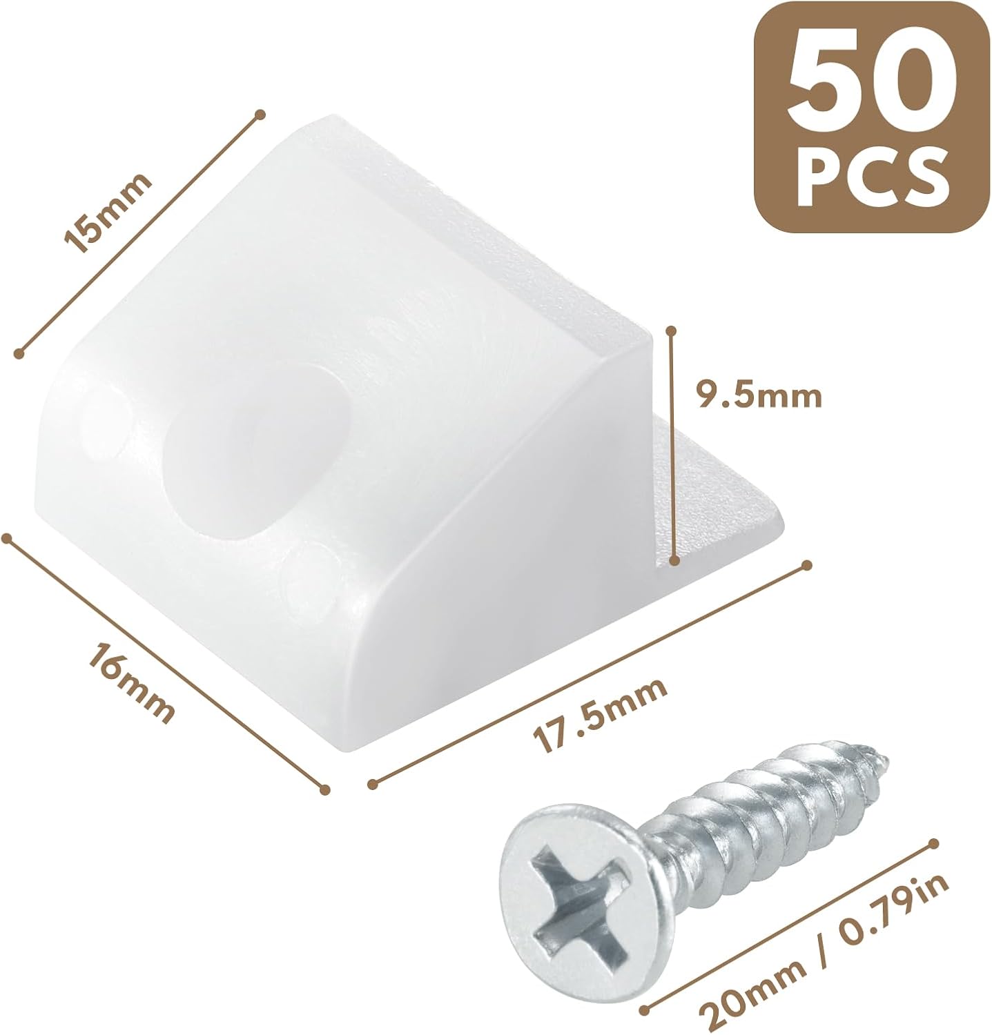 Canomo 50 Packs Fixing Mending Wedges 90 Degree Drawer Plastic Angle Code Bracket for Furniture Chest Drawer Bottom Repair with Screws,17.5x16x9.5mm