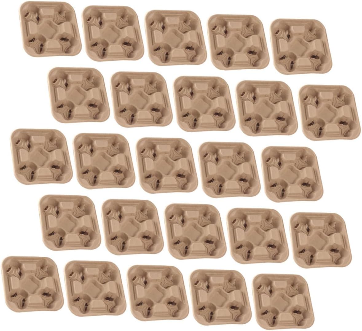 CHILDWEET 25 Pcs Biodegradable Paper Cup Holder Trays for Coffee and Milk Tea Outdoor Beverage Packing Supply Takeout Cup Carrier Fixed Base