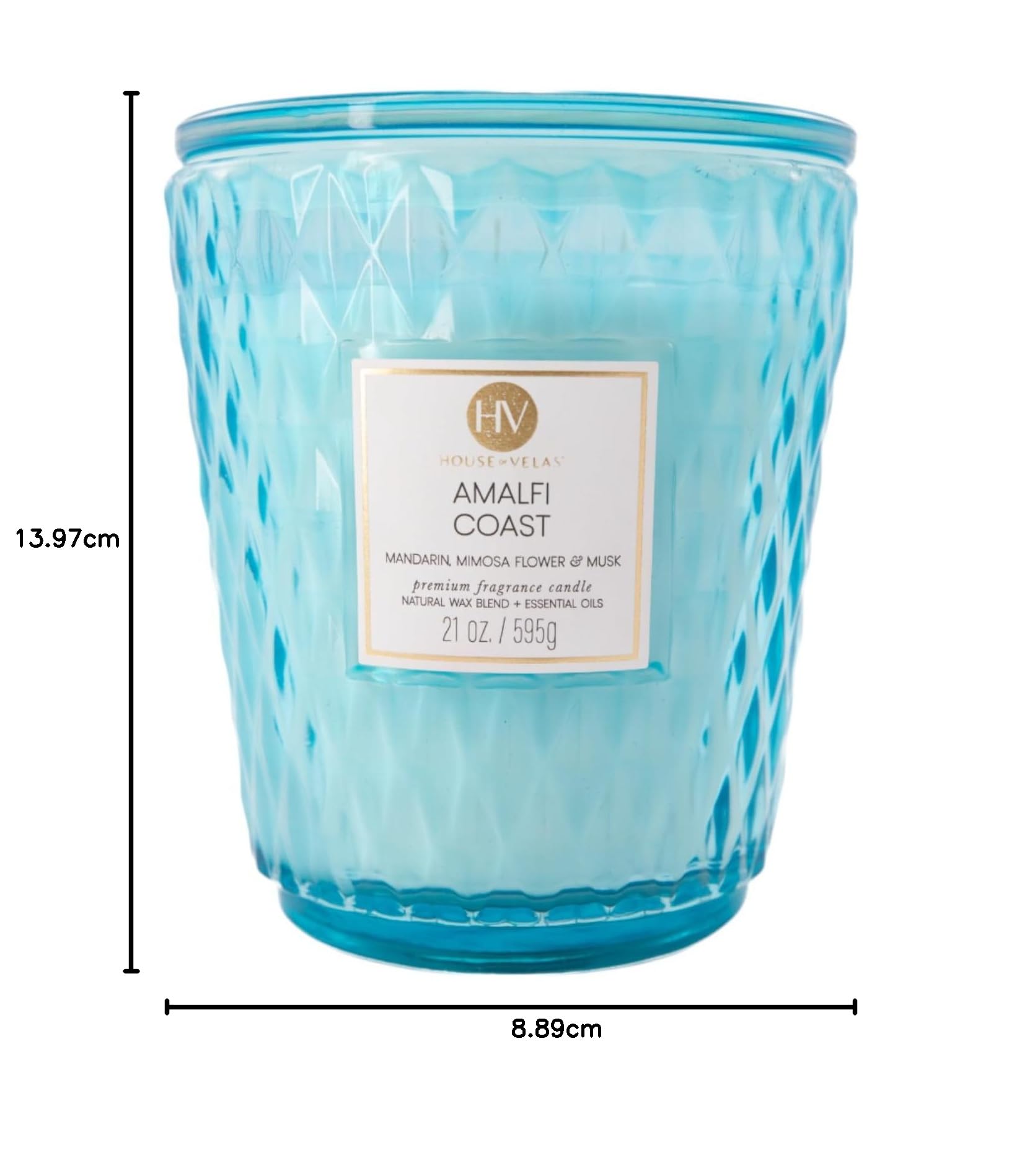 House of Velas Diamante Candle Collection, 595 g, 3 bawełniane knoty, wybrzeże Amalfi, duży szklany słoik
