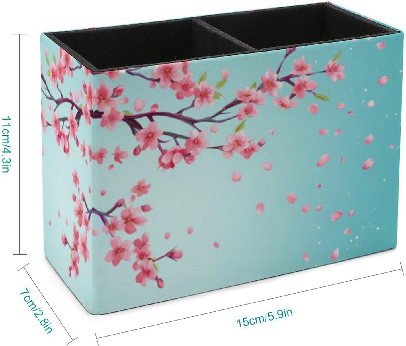 Cherry Flowers Pencil Pen Holder PU Leather Desk Storage Organizer Makeup Brush Box