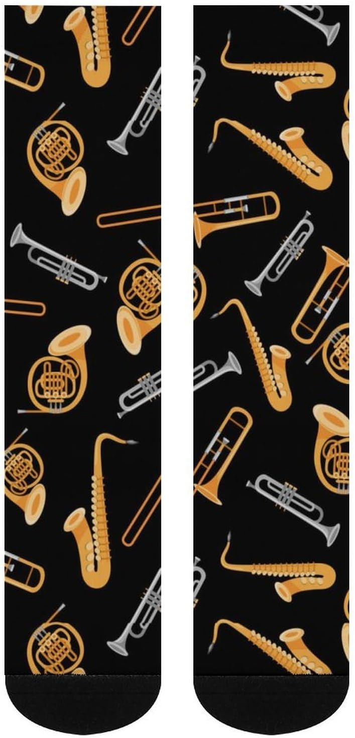 Musical Instruments Saxophone French Hor Knee High Socks Athletic Long Stockings Sport Casual Crew Tube Sock Boot 46cm