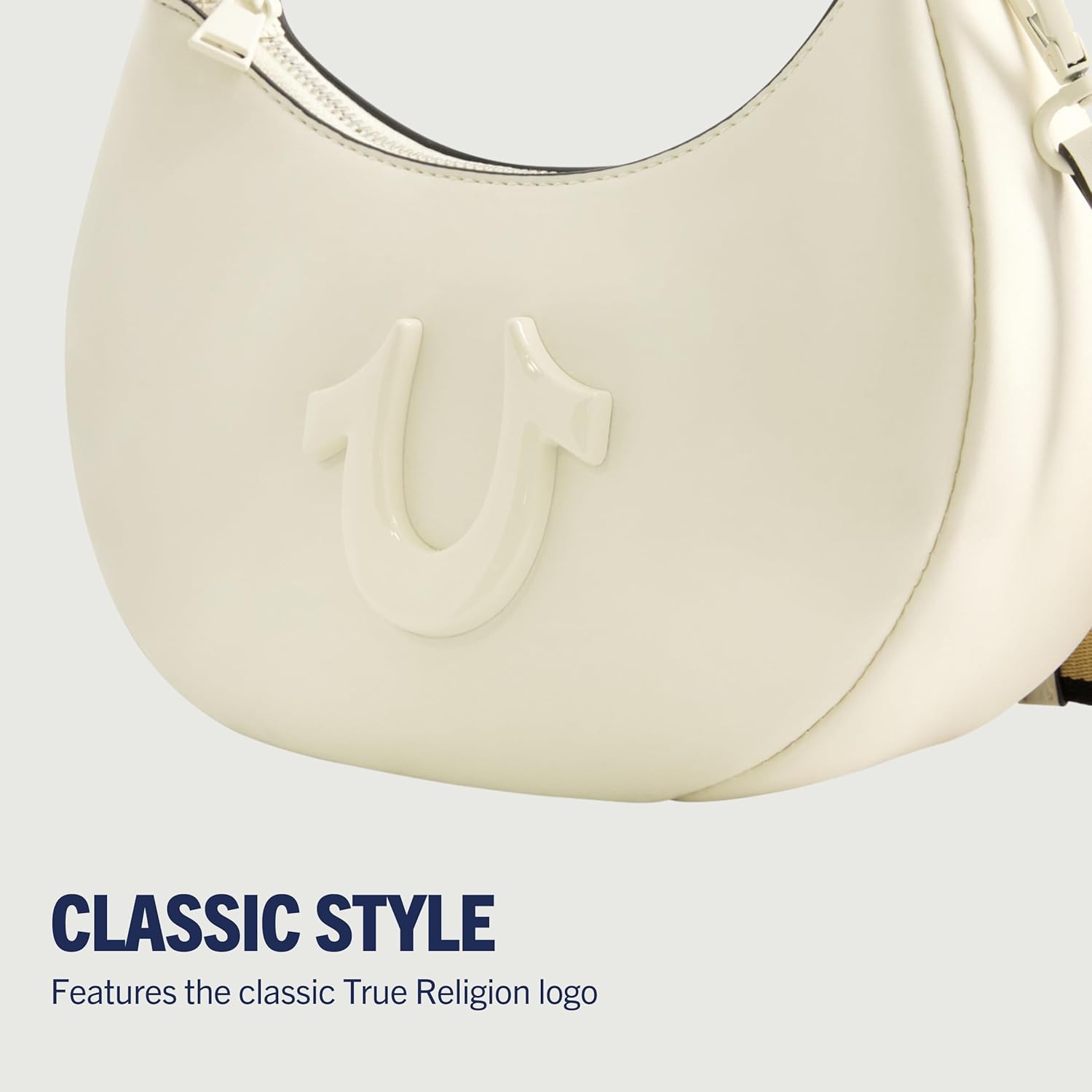 True Religion Women's Shoulder Bag Purse, Crescent Hobo Handbag with Adjustable Removable Strap and Horseshoe Logo - Image 3