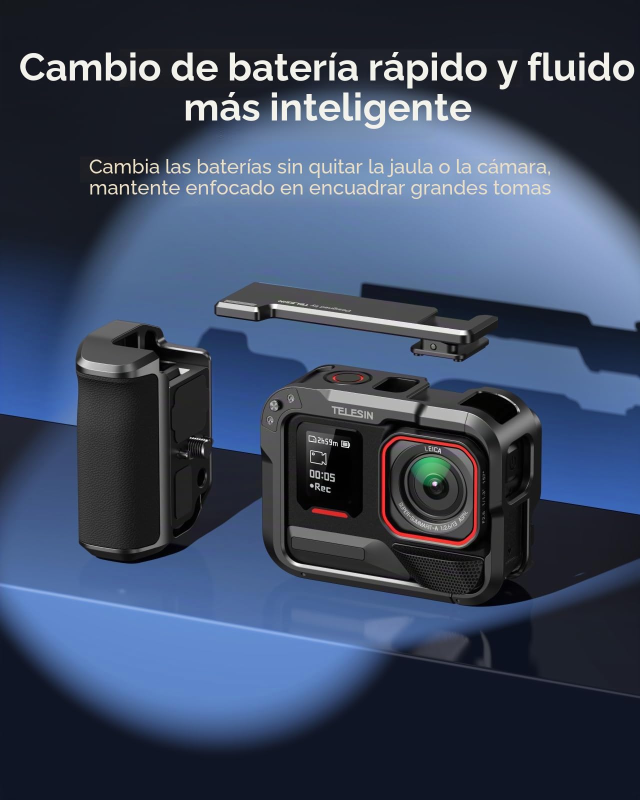 TELESIN Street Grip Kit para Insta360 Ace Pro/Ace Pro 2 – Cage Metálico Rabbit, Empuñadura Basculante, Aleación de Aluminio, Ranura TF, Liberación Rápida, Accesorios Vlog y Cámara Action