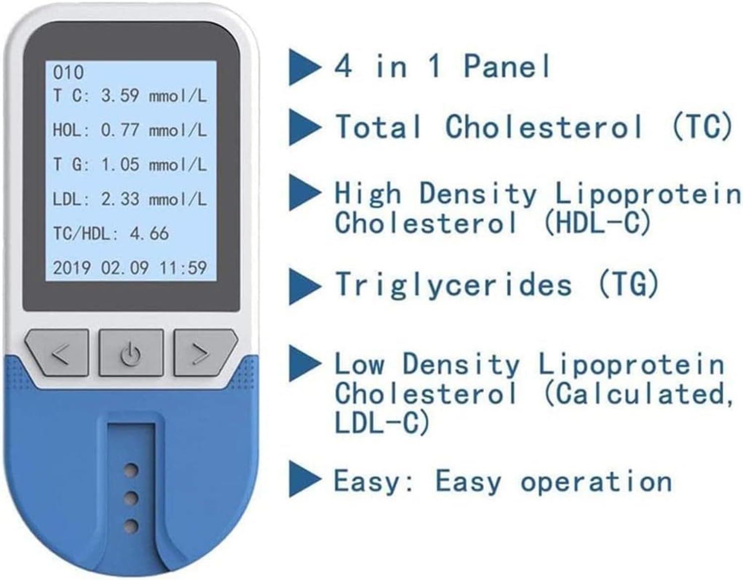 BLUEZY 4 in 1 Tester di Colesterolo Multifunzionale con 25 Strisce, Misuratore Colesterolo, Misuratore Colesterolo E Trigliceridi per La Misurazione del Colesterolo Totale, LDL, HDL A