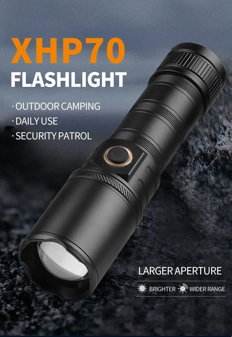 Flashlights High Lumens Rechargeable, Bright LED Flashlight, Powerful Tactical Flashlights, High-Powered Waterproof Handheld Flash Light with 3 Modes, Zoomable, Power Display for Camping Emergencies