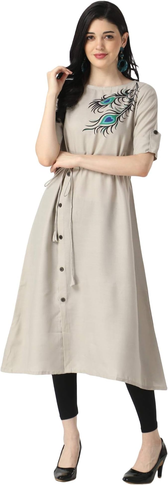 OM SAI LATEST CREATION Women's Slub Cotton Mor Pankh Printed Anarkali Kurti New Selection 2023 Under 399 Designer Attractive Look Women's Kurta (Plus Size Upto 3XL) (Pack of 2)