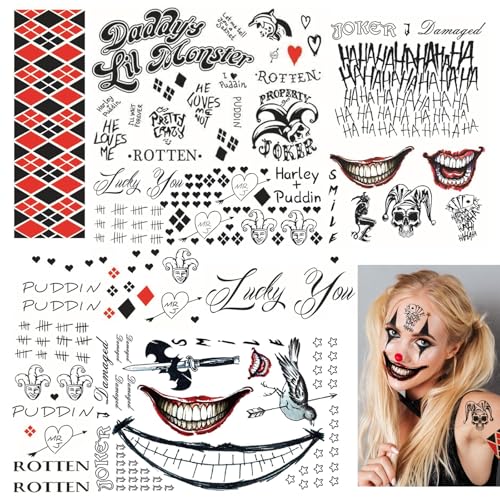 5 Joker Tattoos, Joker tatuagens temporárias, Halloween tatuagem cara Joker, Halloween terrível tatuagens temporárias, Halloween Joker Tattoo, para Halloween carnaval maquilhagem Props Cosplay