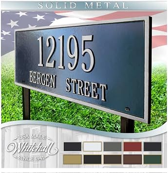 Whitehall Personalized Cast Metal Address plaque - LAWN MOUNTED Hartford Plaque. Made in the USA. Display your address and street name. Custom house number sign.