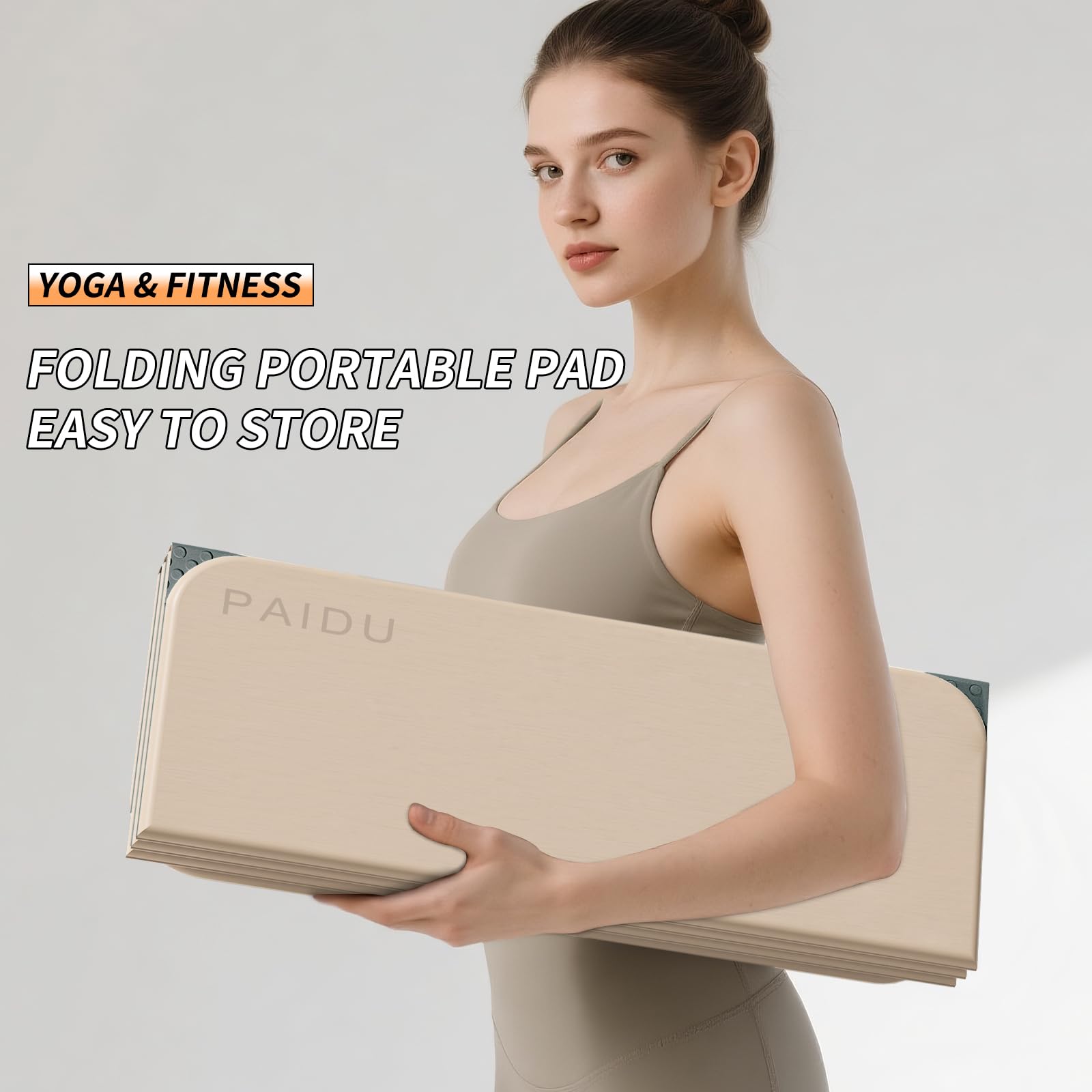 PAIDU Tappetino da yoga pieghevole, extra spesso, 10 mm, certificato SGS, in TPE antiscivolo, extra lungo, 193 x 66 cm, portatile e facile da riporre, per yoga, pilates, palestra a casa e allenamenti