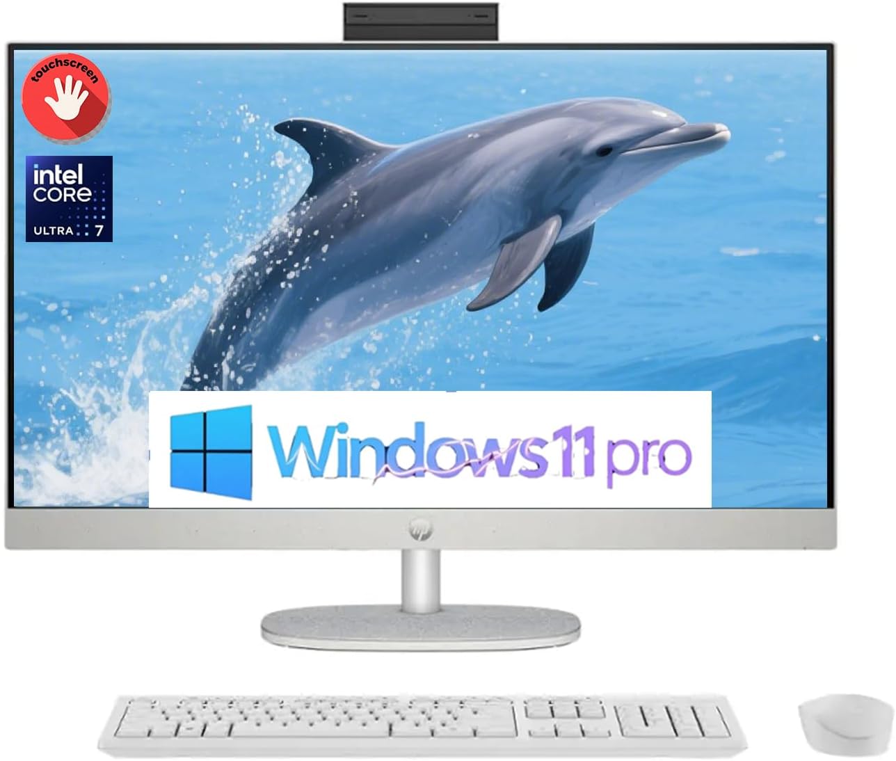 HP 27" Touchscreen All-in-One Desktop, Intel Ultra 7-155U (12C, Beats i7-1355U), 64GB RAM, 4TB SSD, Windows 11 Pro, FHD Display, IR Camera, Wi-Fi 6, Wireless Keyboard & Mouse