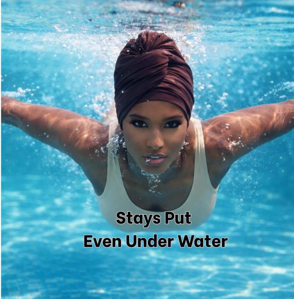Waterproof Swim Turban Head Wrap for Women – Water Resistant Swimming Turban Cap for Natural Hair, Curly Hair, Braids, Locs & Protective Styles – Comfortable Secure Fit
