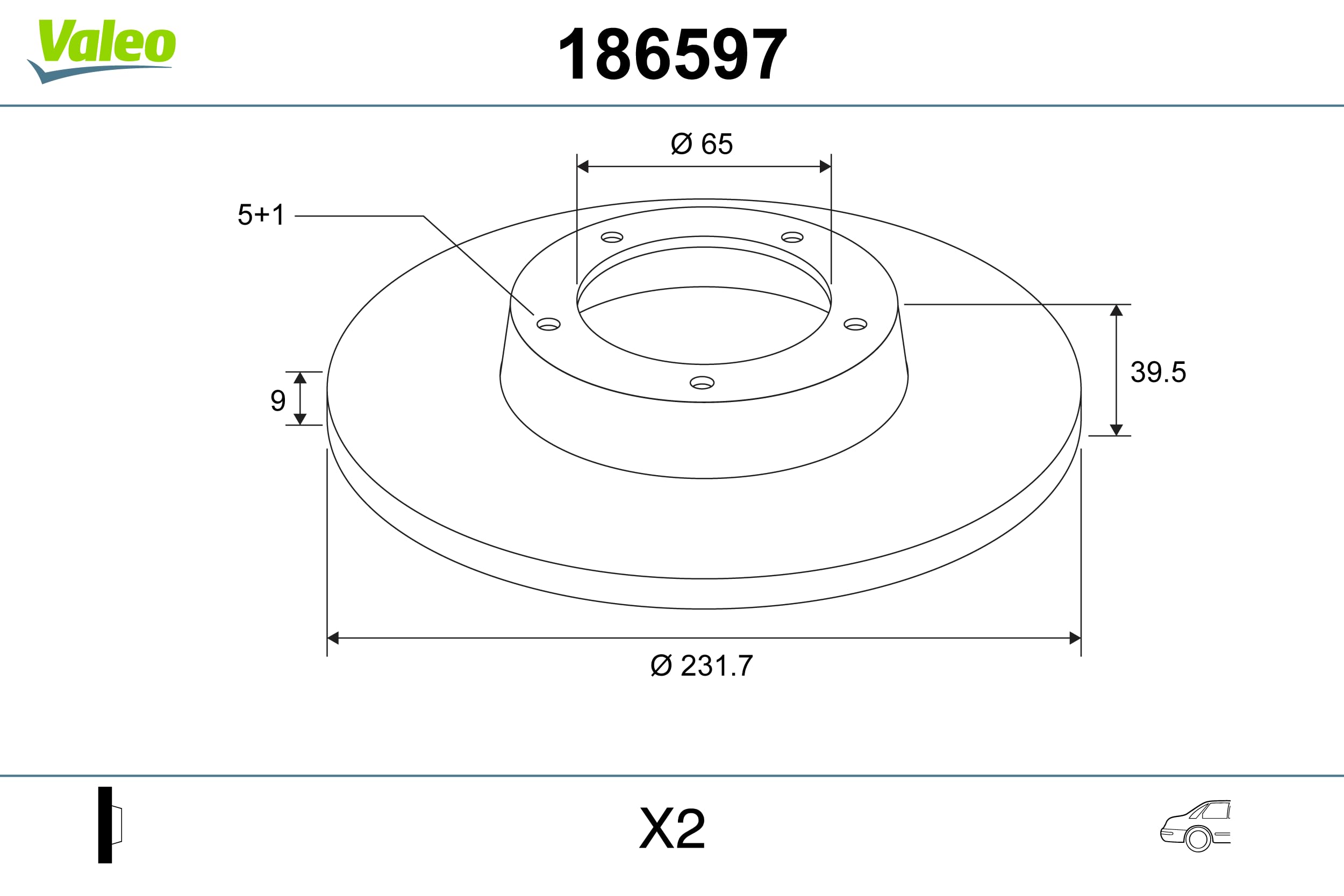 Valeo Boîte de 2 Disques de Frein Huilés 186597, Essieu Arrière