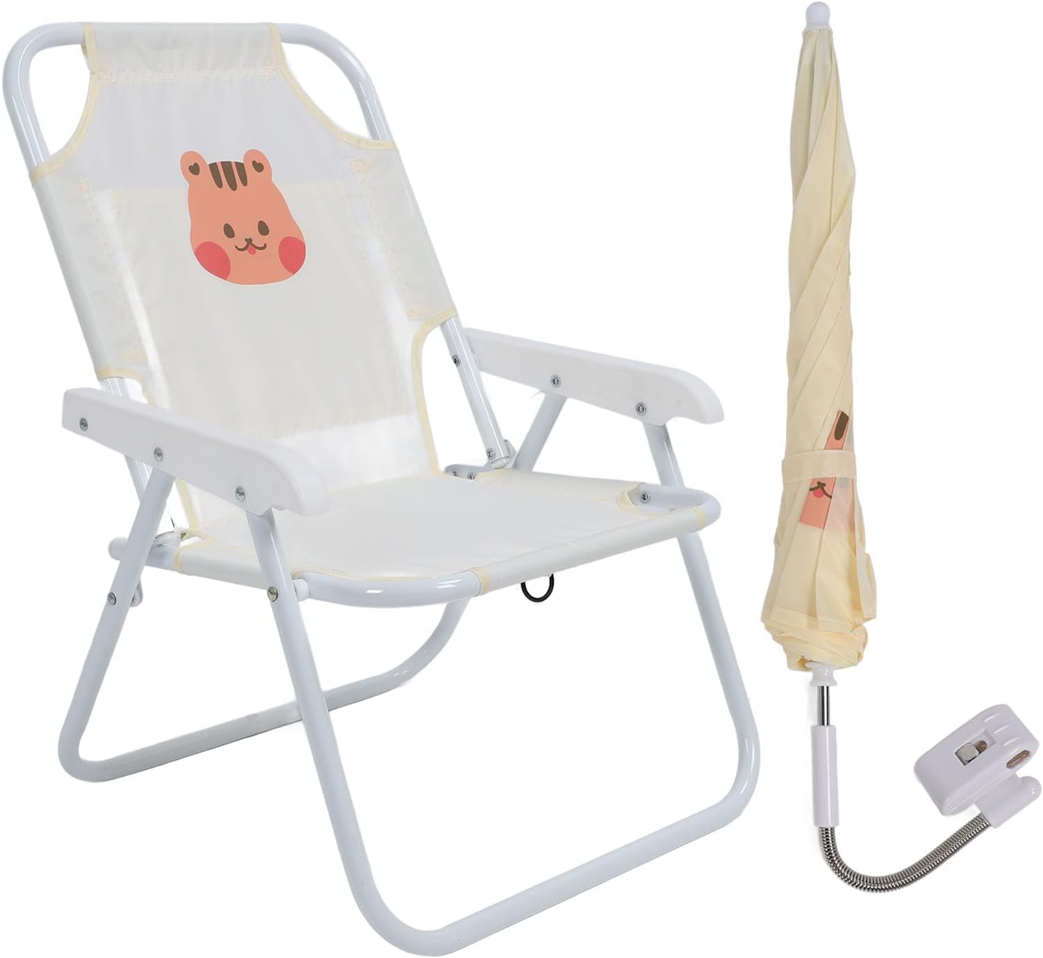Kids Beach Chair with Umbrella, Foldable Portable Baby Camping Chair for Outdoor Beach Park Picnic, Cute Cartoon Animal Print (Squirrel)