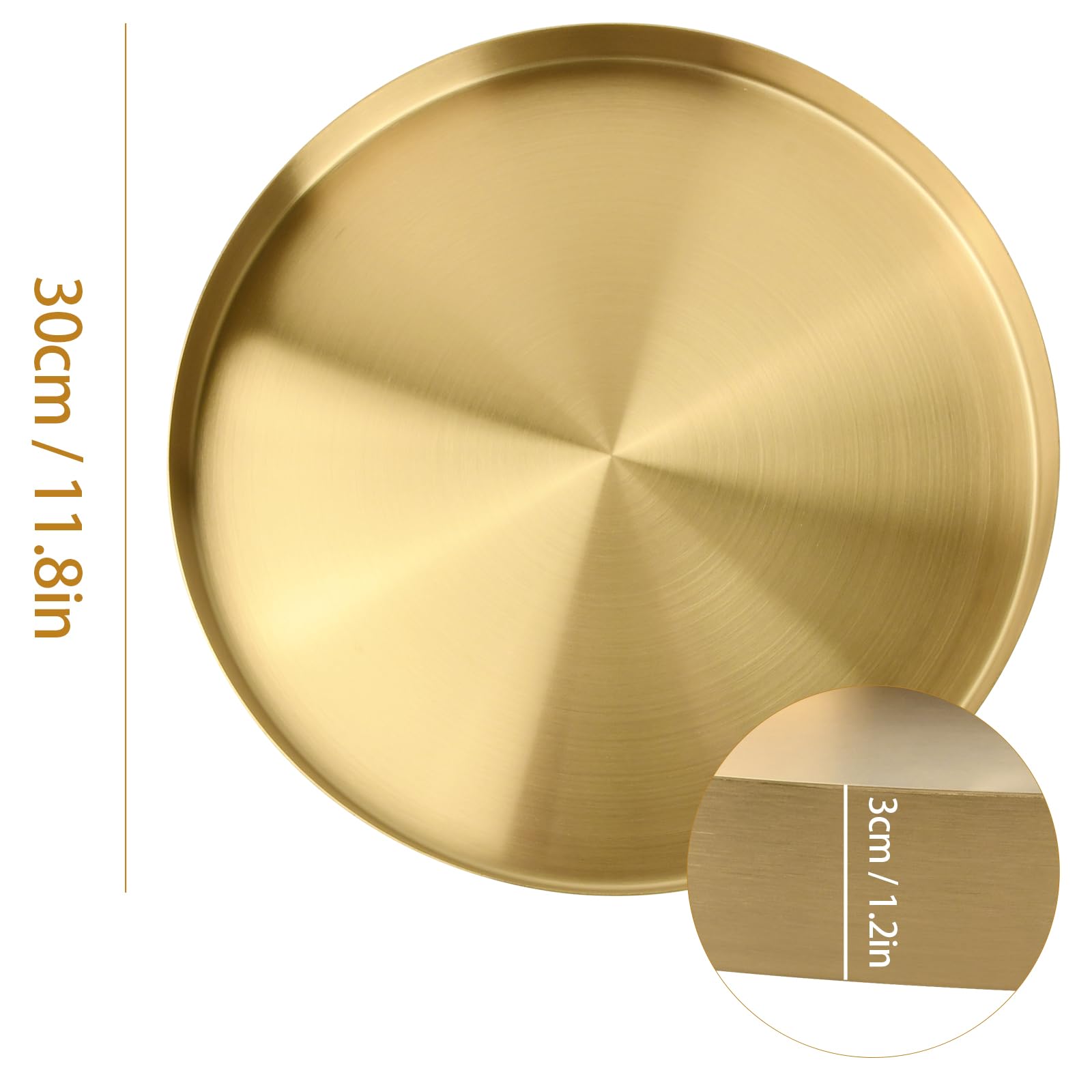 volumoon Vassoio Oro, Vassoio Decorativo Rotondo Oro, Vassoio da Portata Metallo, per Gioielli, Trucco, Articoli da Toeletta, Stoviglie da Cucina(Ø 30cm, Dorato)