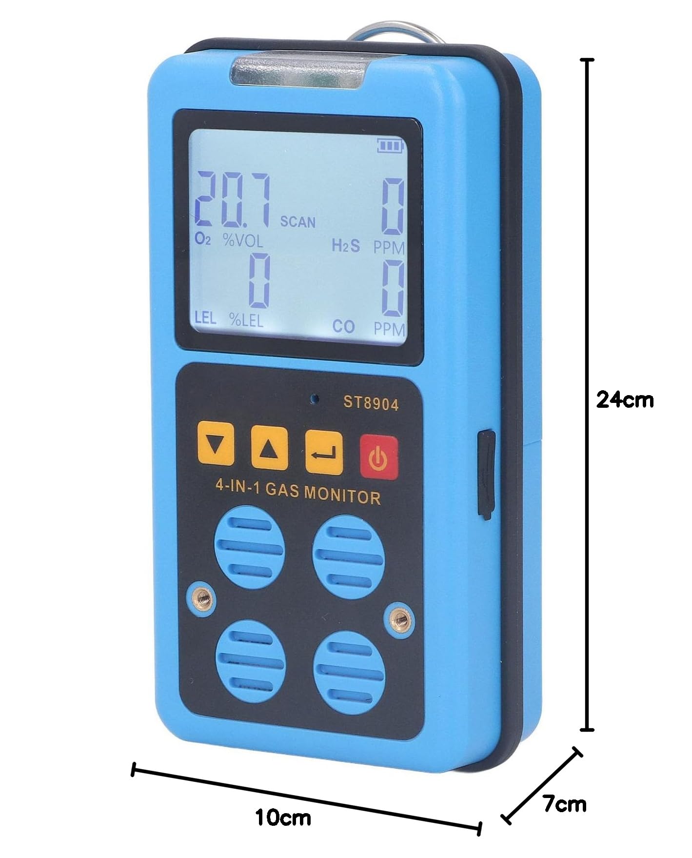 Asixxsix Detector de Gas, Monitor de Gas 4 en 1 CO H2S O2 LEL, Pantalla Retroiluminada de Mediciónica Precisa Visual Recargable Conarma de Vibracia de Luz de Sonido para Industrias Marinas