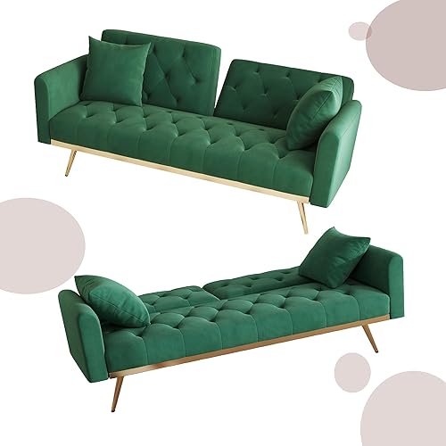 Miniatura 9 de Moderno sofá cama futón 2 en 1, sofá cama plegable convertible con 2 almohadas, asiento reclinable copetudo de 73 pulgadas con patas cromadas