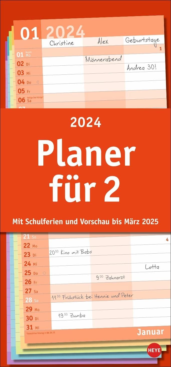 Basic Planer für zwei 2024. Praktischer Wandplaner für 2 mit 3 Spalten 