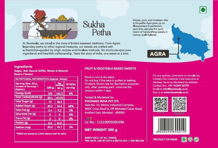 Image of Bansiwala Agra Classic Petha 350g Pack of 2 - Original Dry Agra Ka Petha | Soft and Juicy Indian Sweet | Sweets Gift Box | Vegan & Preservative-Free | Delicious Indian Mithai!
