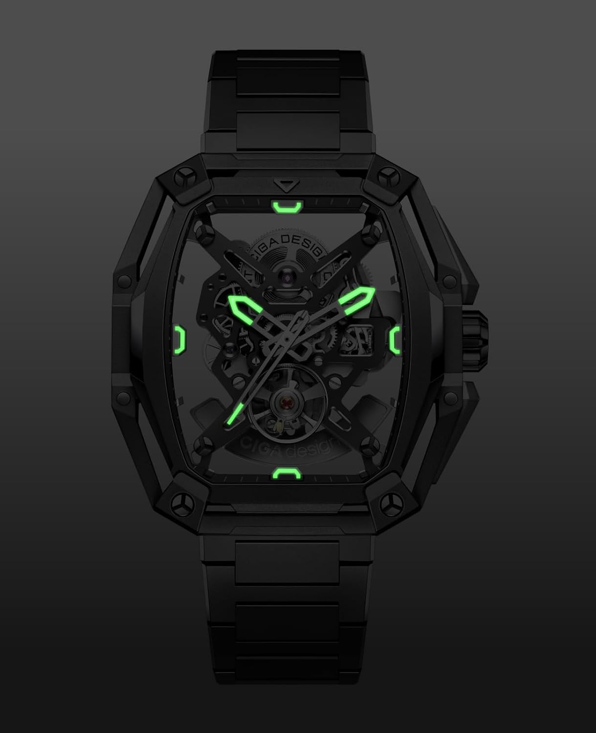 CIGA Design Z Series Hunter Automatic Mechanical Watch, in-House Caliber CD-07, BThree-Layered Octagonal Tonneau, Tapered H-Link Steel Bracelet, Waterproof Timepiece Gifts for Men and Women, Black